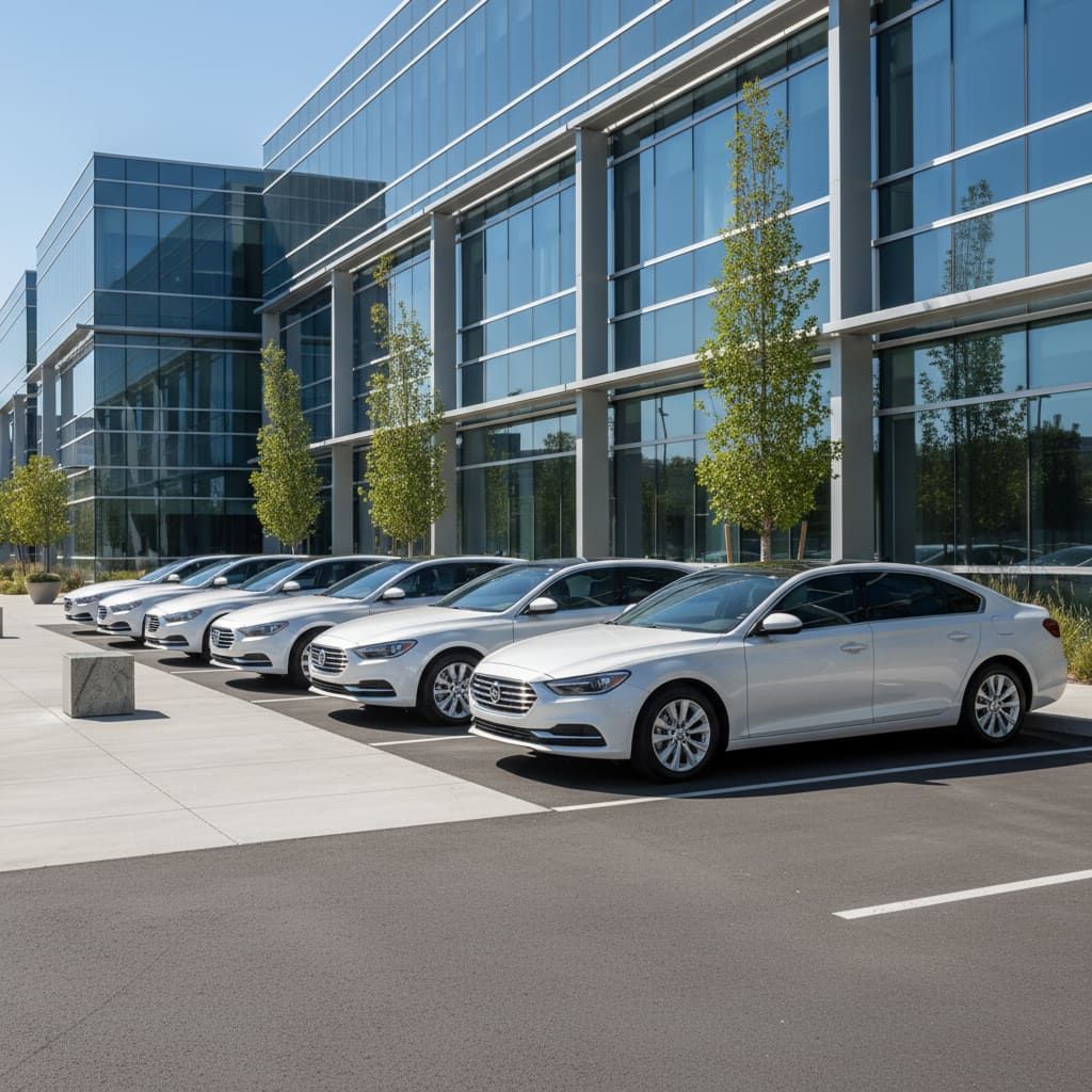 Clean company cars in a corporate setting